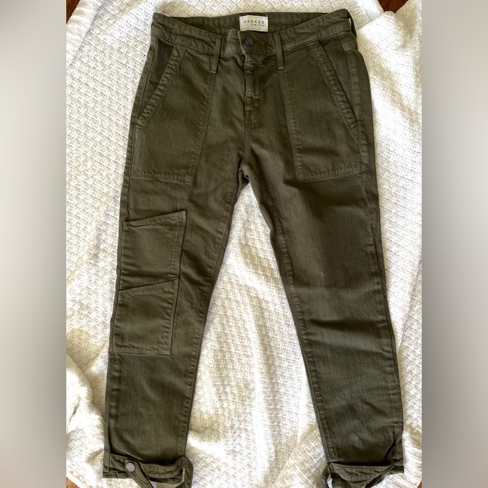 Pants Cargo Utility Parker Smith Khaki Olive Green Slim Leg 2/26 Vintage Retro - Picture 2 of 10